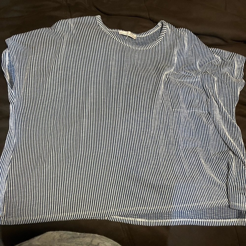 Zenana Outfitters Navy and White Striped Tee